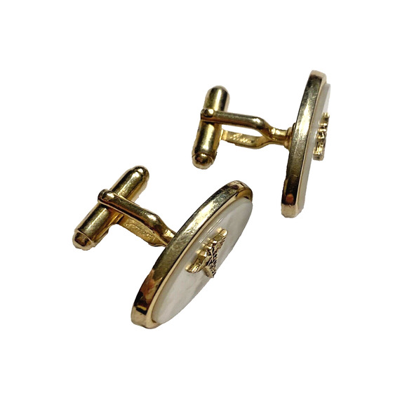 Mid Century Anson Cuff Links Mens Fashion Jewelry Gift Gold MOP Caduseus medical - Picture 7 of 8